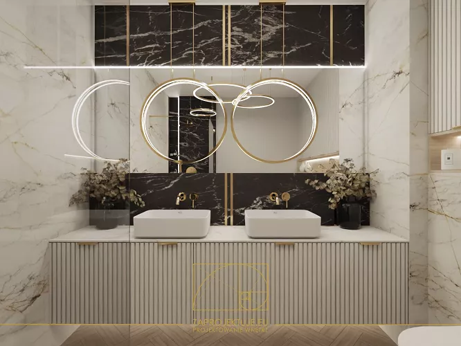 Aranżacja eleganckiego apartamentu z marmurową płytą ścienną Marble Gold R155